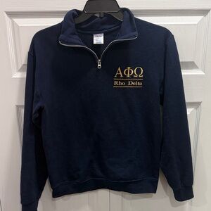 Jerzees Navy Blue Sweatshirt Alpha Phi Omega fraternity quarter-zip Rho Delta